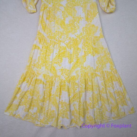 New! Chico's Tiered Paisley Maxi Dress yellow, Chico size 0, US size S/4 - Picture 5 of 16